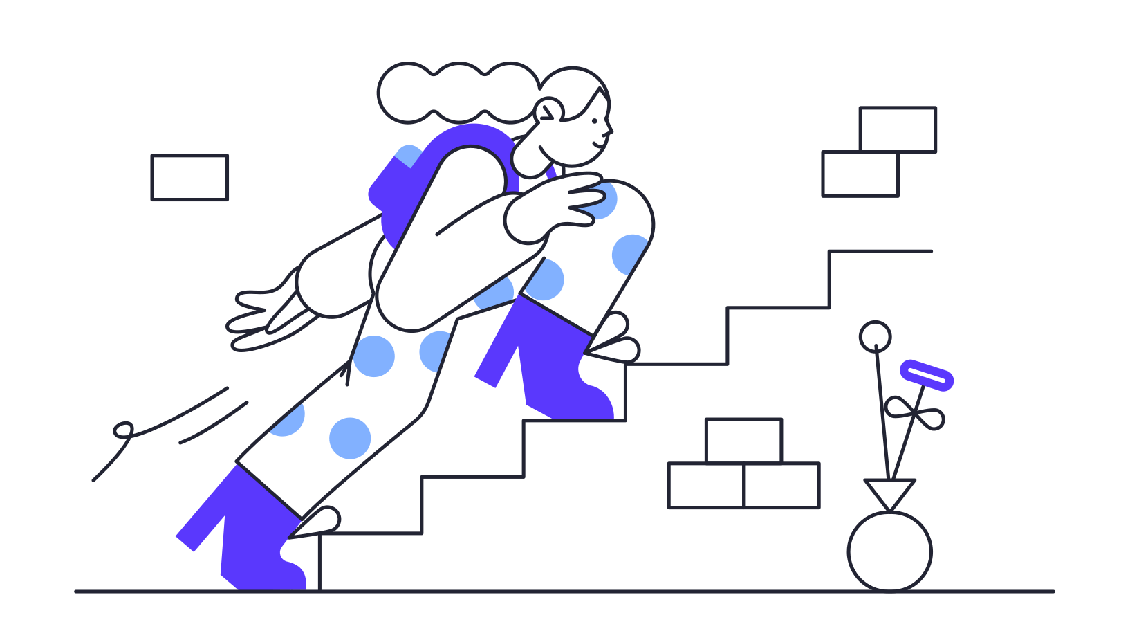 illustration of a young girl walking up stairs determined and hopeful